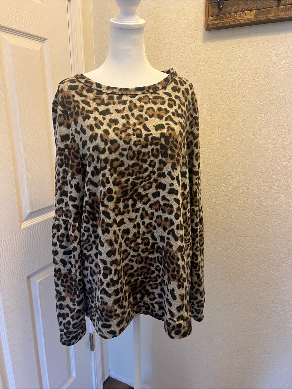 Doe & Rae Leopard Print Long Sleeve Top - Brown, Black, Cream